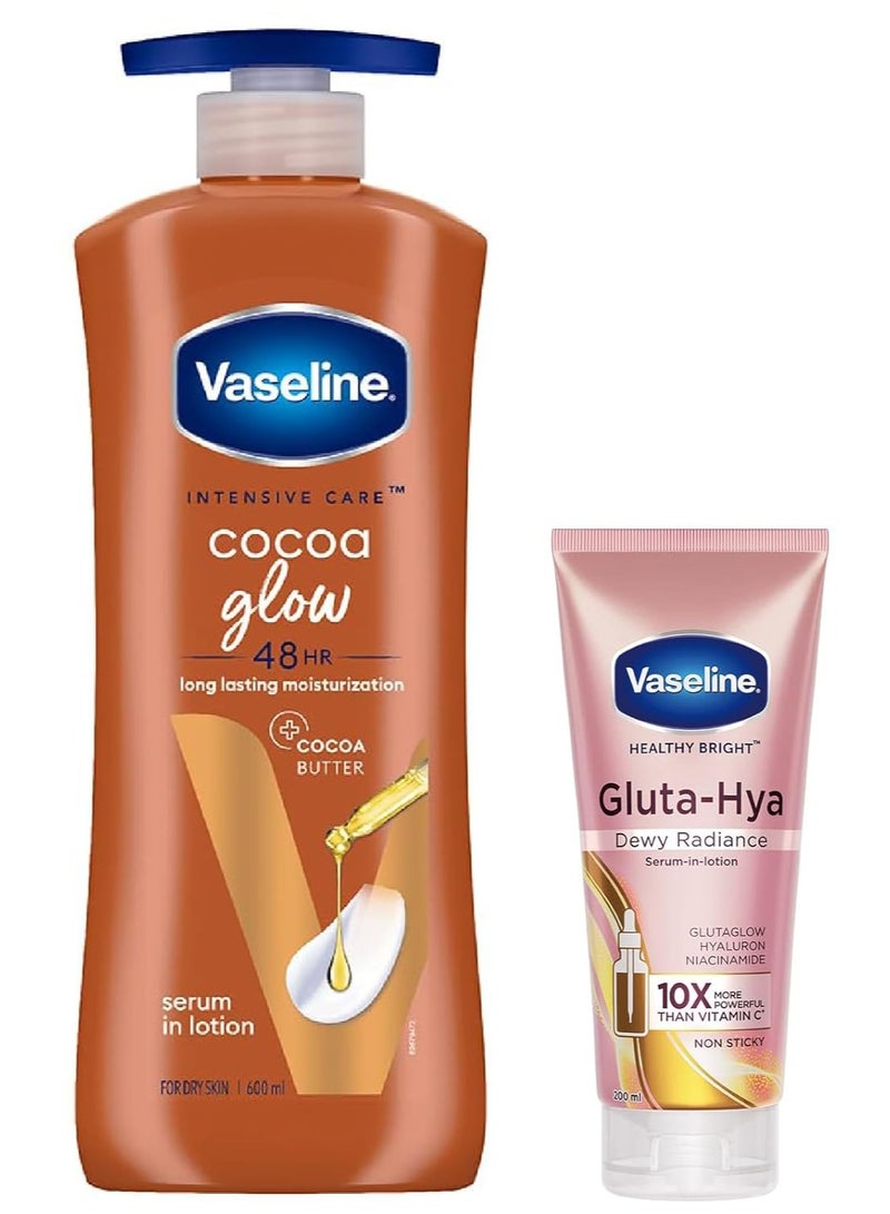 Vaseline Gluta-Hya Dewy Radiance 200ml& Vaseline Cocoa Glow Lotion 600ml - Image 1